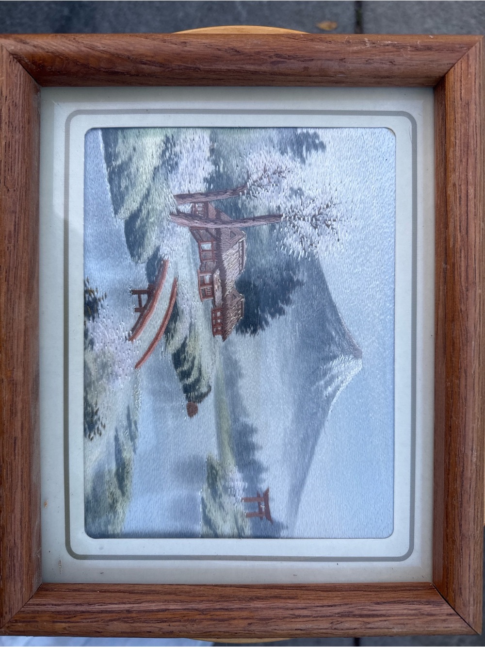 Vintage Handmade threaded Japanese Landscape with Mount Fuji and Torii